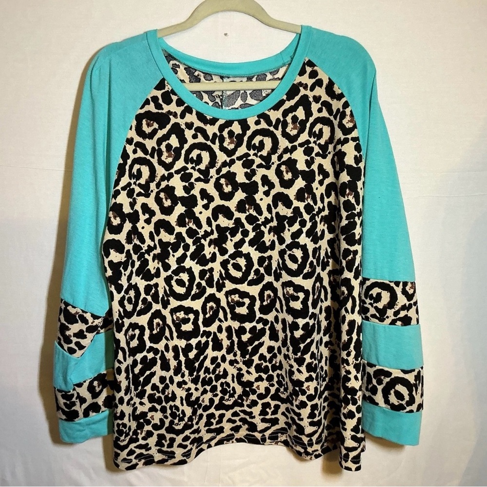 Emily Rose Teal and Leopard Print Blouse